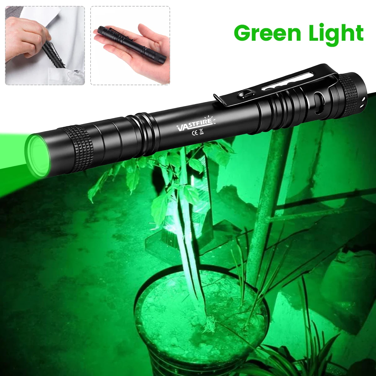 1/2/3 Grüne Mini Leichte Schwarze Stift-Taschenlampen Einfach zu Tragen für Outdoor-Aktivitäten, Camping, Angeln, Jagen, Etc.
