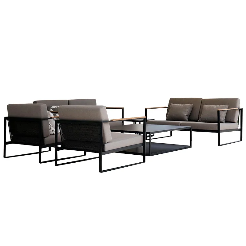 qw-Outdoor Sofa Villa Courtyard Open air Rain Hotel Garden Aluminum Frame Sofa Balcony Sofa Coffee Table Combination%