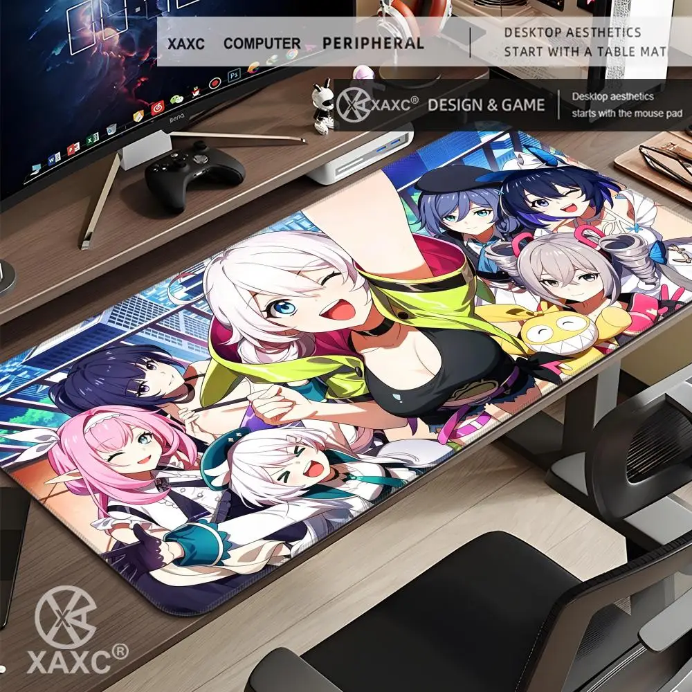 Anime Girl H-Honkai G-Gakuen Mouse Pad Large Keyboard Mouse Desk Pad XXL Non-Slip Rubber Gaming Mouse Pad Laptop Carpet HYBXXC