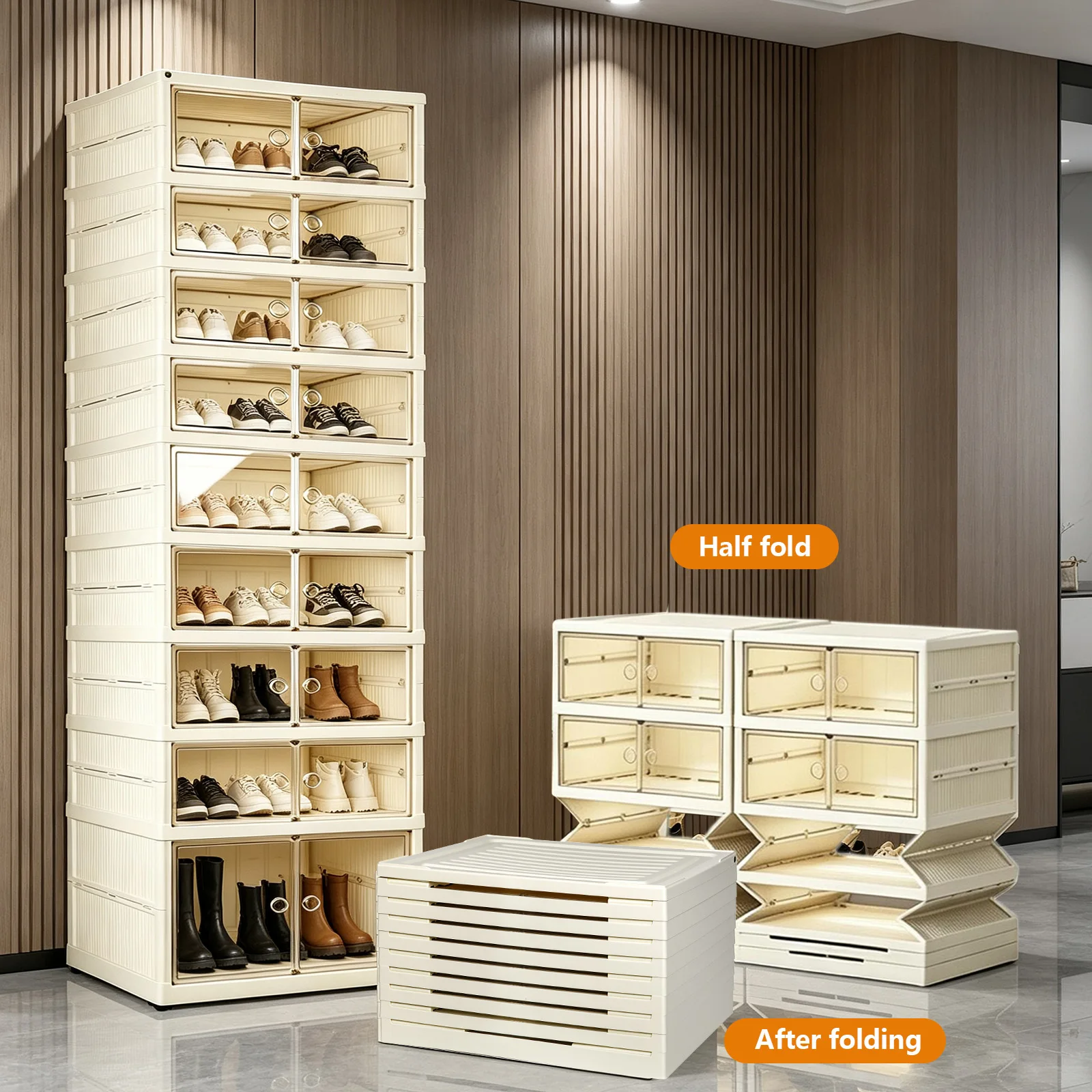 Mobiletto porta scarpe pieghevole e impilabile a 6/9 livelli, con ante trasparenti magnetiche, capacità di 12/18 paia di scarpe, organizer in plastica resistente e salvaspazio, ideale per corridoio,