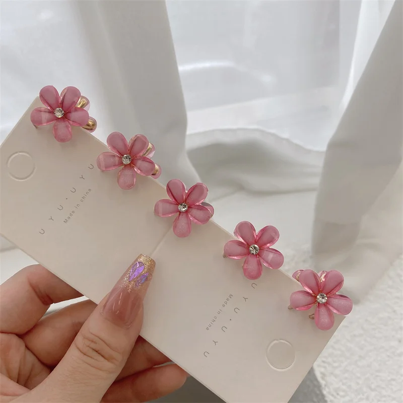 5pcs/Set Girl\'s Flower Hair Crab Mini Pearl Hairpins Women Fashion Metal Clip Barrettes Sweet Children Hair Accessories