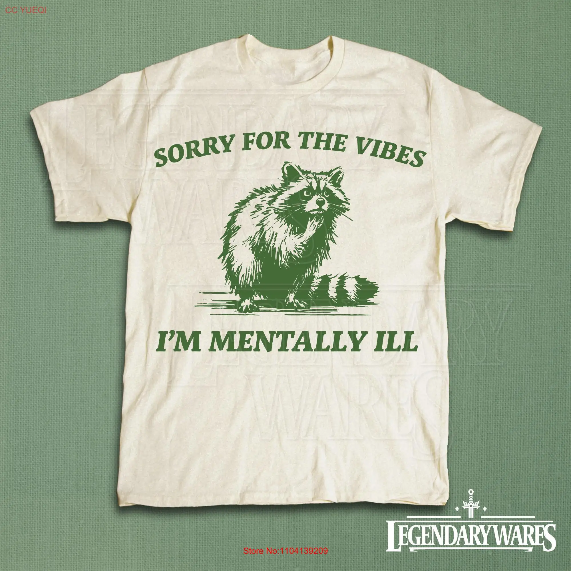 

Sorry for the Vibes I'm Mentally Ill T Shirt Funny Raccoon Meme Vintage Y2K Humor Silly Ironic Quirky Top