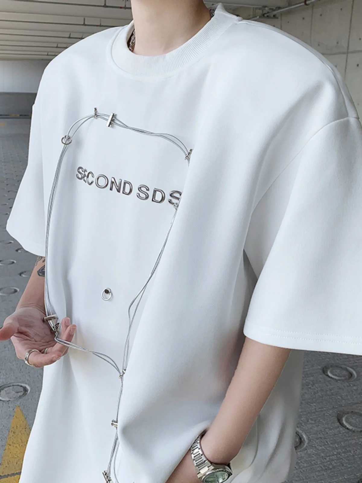 

Футболка свободного кроя American High Street Sle ort Sve ex Легкая универсальная белая повседневная футболка с заклепками и...