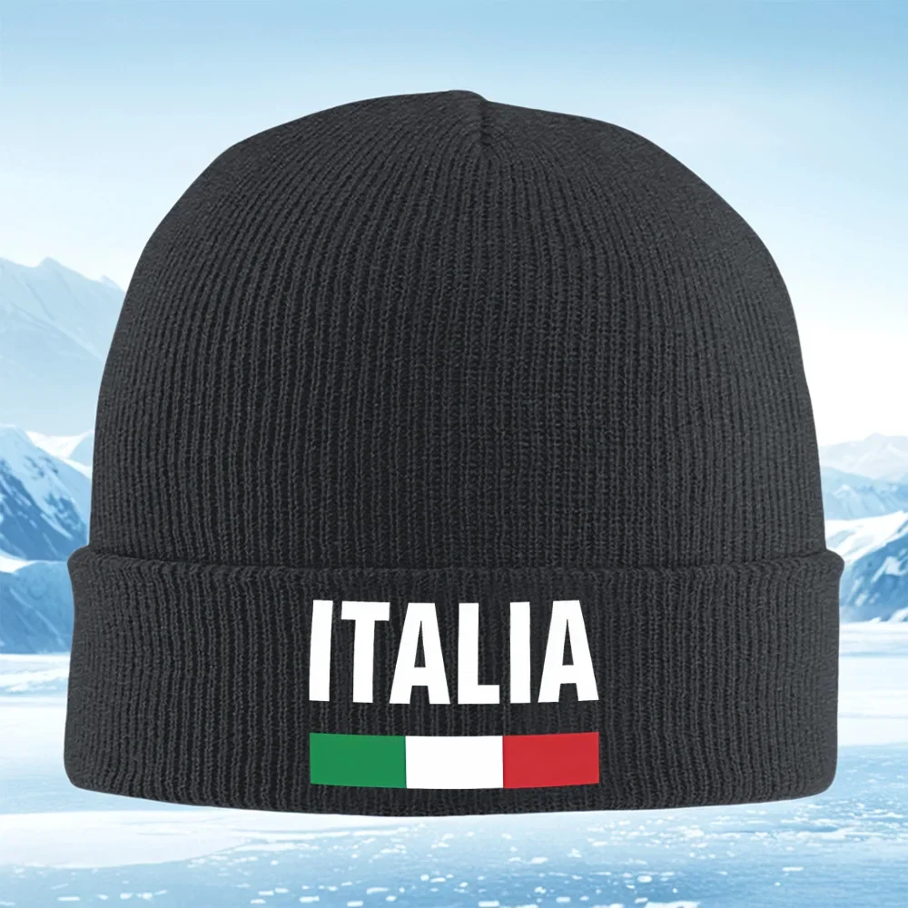 إيطاليا الحروف البيضاء، العلم الإيطالي المشارب الرجال النساء للجنسين محبوك قبعة قبعة صوفية قبعة الشتاء الحرارية الدافئة عيد الميلاد في الهواء الطلق