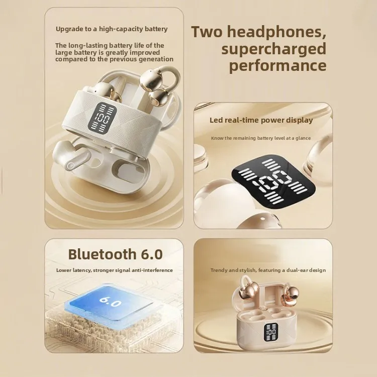 Clip On Noise Cancelling Wireless Bluetooth Earbuds 2 in 1 Semi In Ear HiFi Sound
