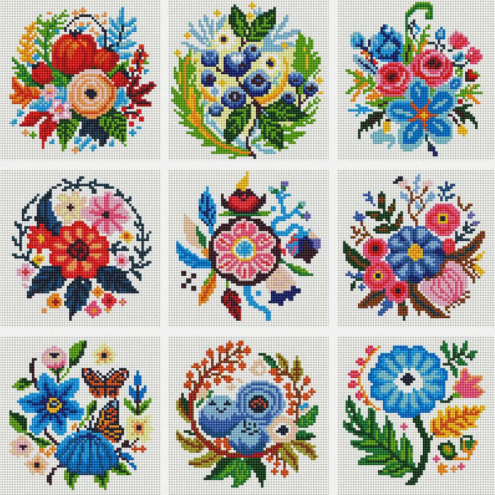 Huacan 9 Stück Diamant-Mosaik-Blume, rund, Mini-Diamantgemälde, Obst, Neuheiten, handgefertigtes Weihnachtsgeschenk