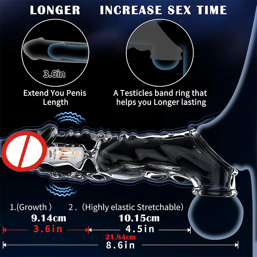 Reusable Condoms Penis Extend Sleeve with Vibrator Dick Enlarger Dildo Enhancer Delay Ejaculation Cock Rings Sex Toys for Men