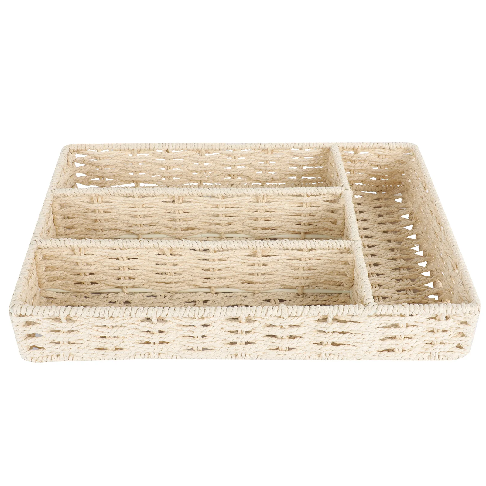 

Compartmentalized Storage Baskets Simulated Wicker Hand-woven Household Organizer Tea Table Sundries Basket Decorative