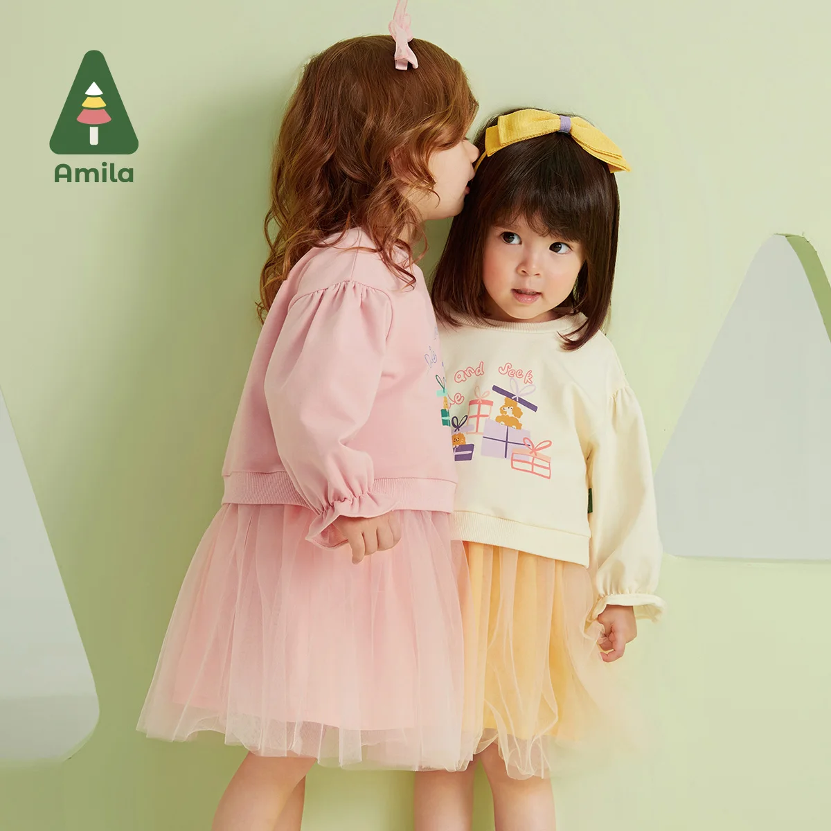 Amila Baby Girl Dress Sets 2023 Spring New Casual Sweatshirt Dresses Two Pieces Clothing Set 0-6 Years Princess Cotton Clothes