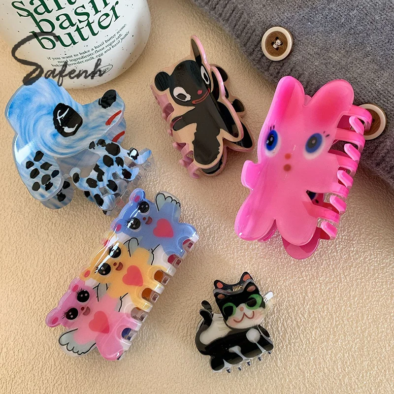 New Funny Rainbow Dog Rabbit Hair Claw Creative Graffiti Hair Claw Clip Y2K Hair Accessories for Women Girls Animal Hairpins