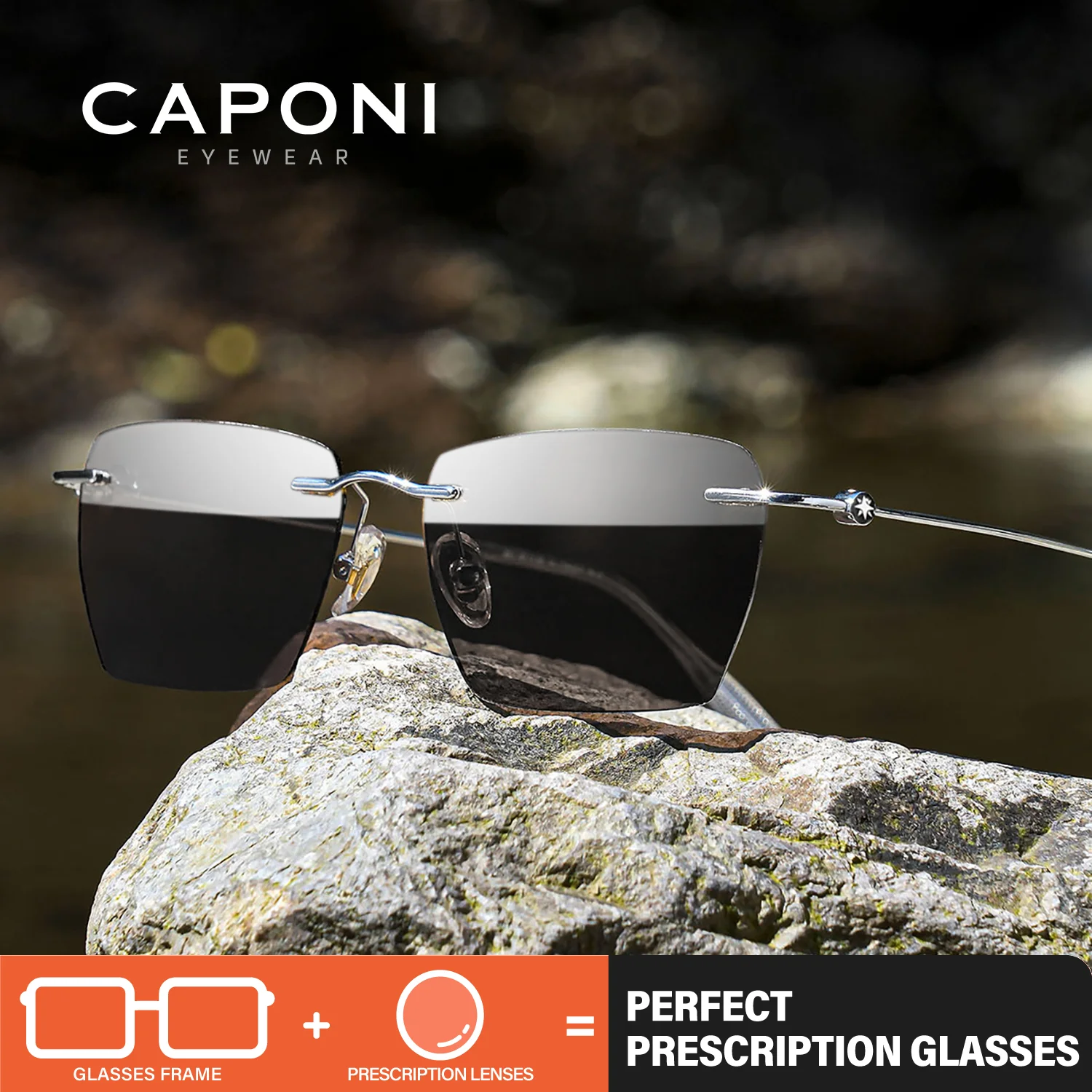 CAPONI Polarized Man Sunglasses Prescription Reading Photochromic Myopia Ultralight Sun Glasses Progressive Black Shades PJ0621