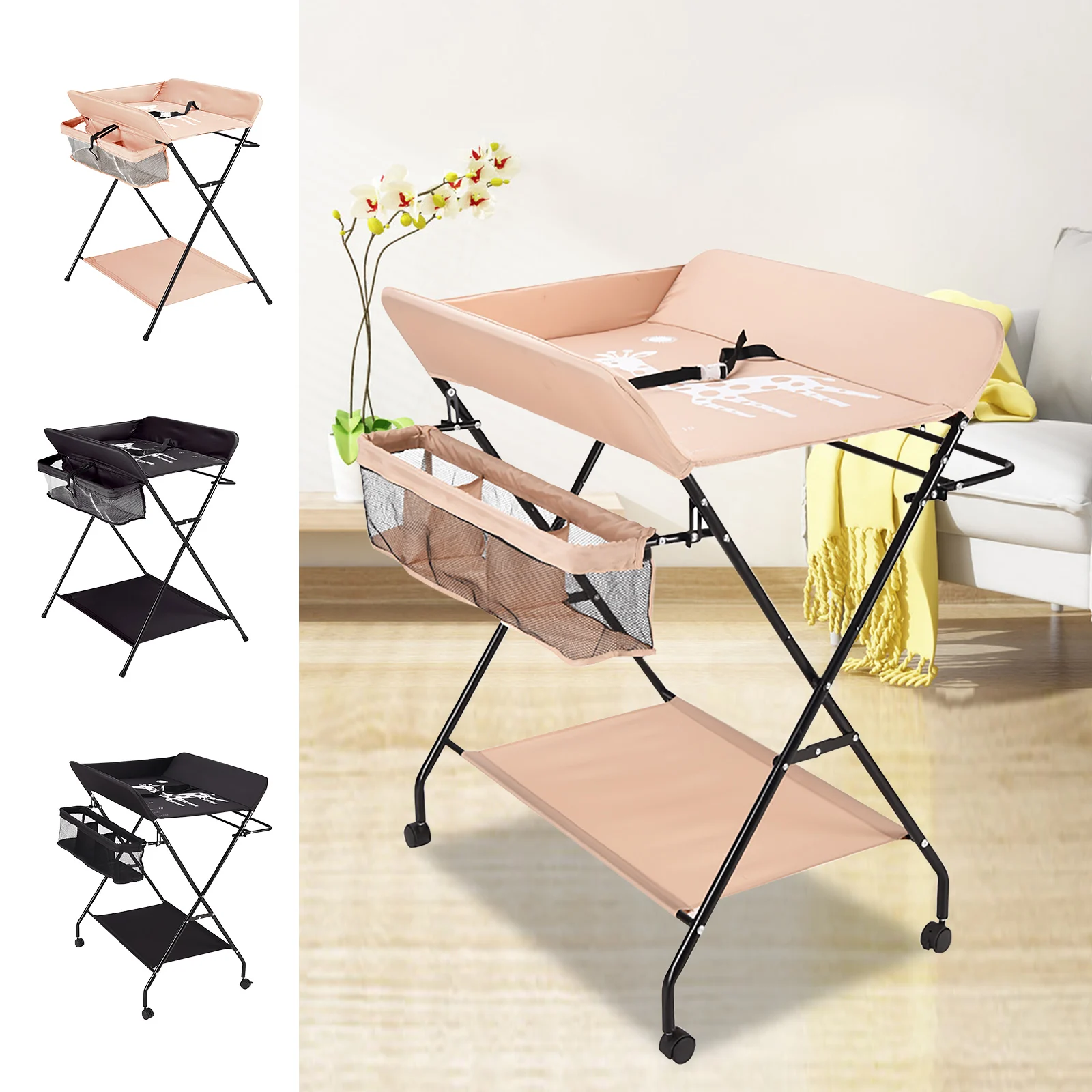 Image of Fasciatoio portatile per bambini, fasciatoio pieghevole per asilo nido, nero/cachi/grigio, capacità di carico 15 kg cod004
