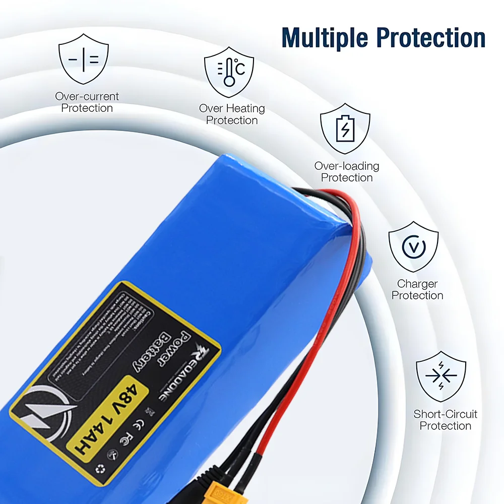 

48V 14Ah Lithium Battery 20A BMS High Power Pack for Electric Scooter Bike Motorcycle, 18650 Cells 54.6V max