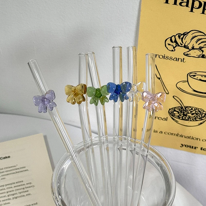 

1pc 8mm Glass Straw, Reusable Drinking Straws Cute Butterfly Heat-Resistant Straw For Festival Party Wedding Cocktail Bar Beachs