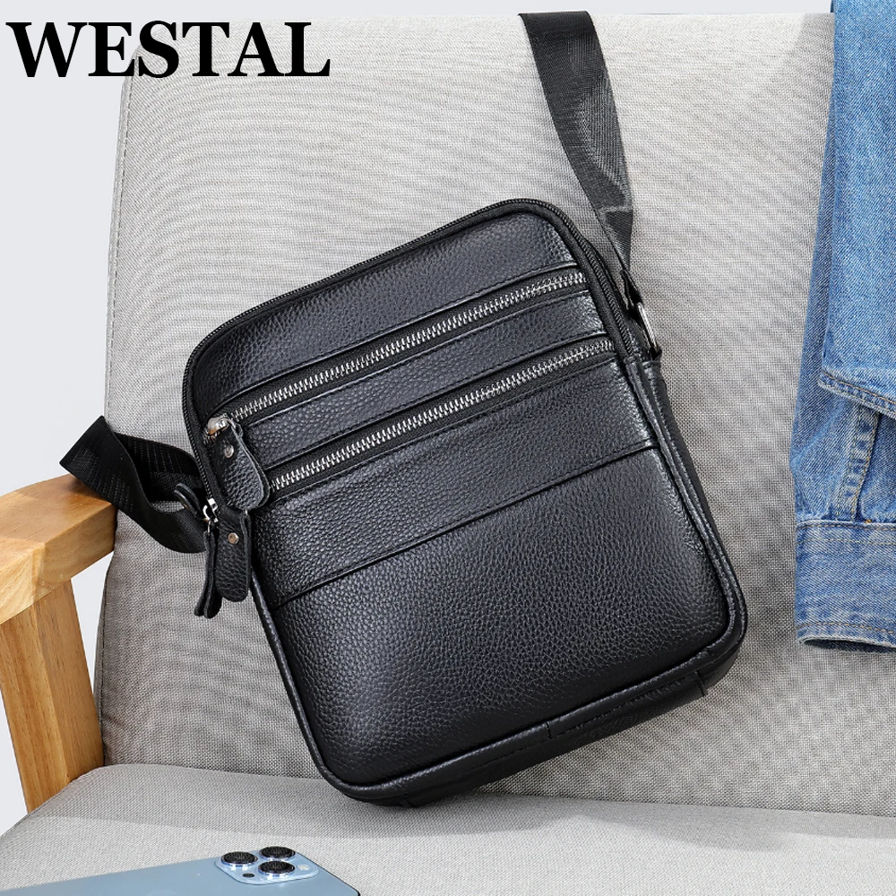 WESTAL Men\'s Leather Shoulder Bag Husband Gift Fashion Black Designer Crossbody Bags Purse Messenger Bag Leather Dropshipping