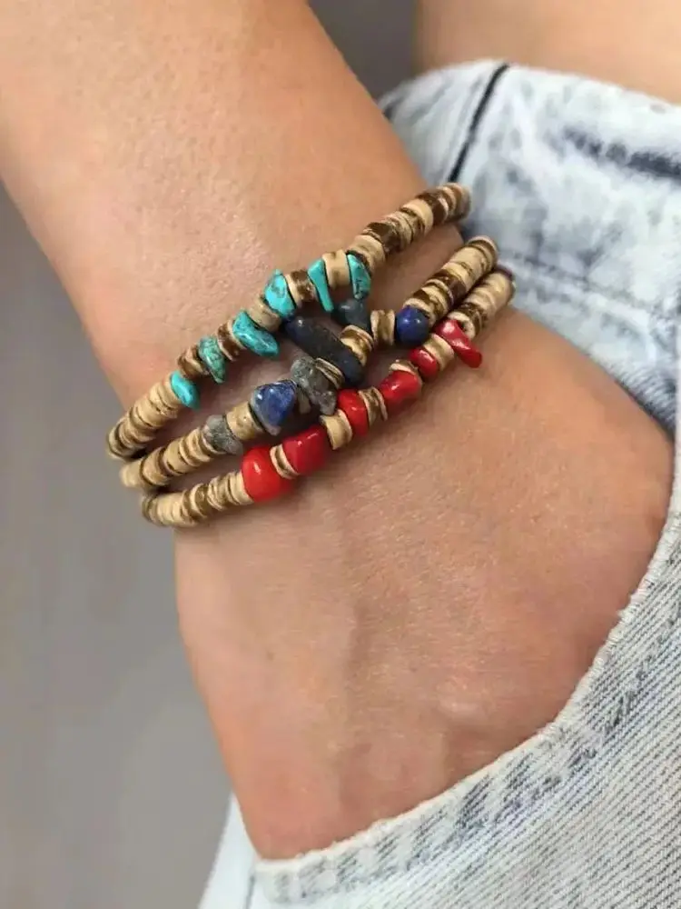 Böhmisches Kokosnuss-Holzperlen-Armband Retro Unregelmäßiger Naturstein Herrenschmuck Modeaccessoires Damengeschenke – Detail 6