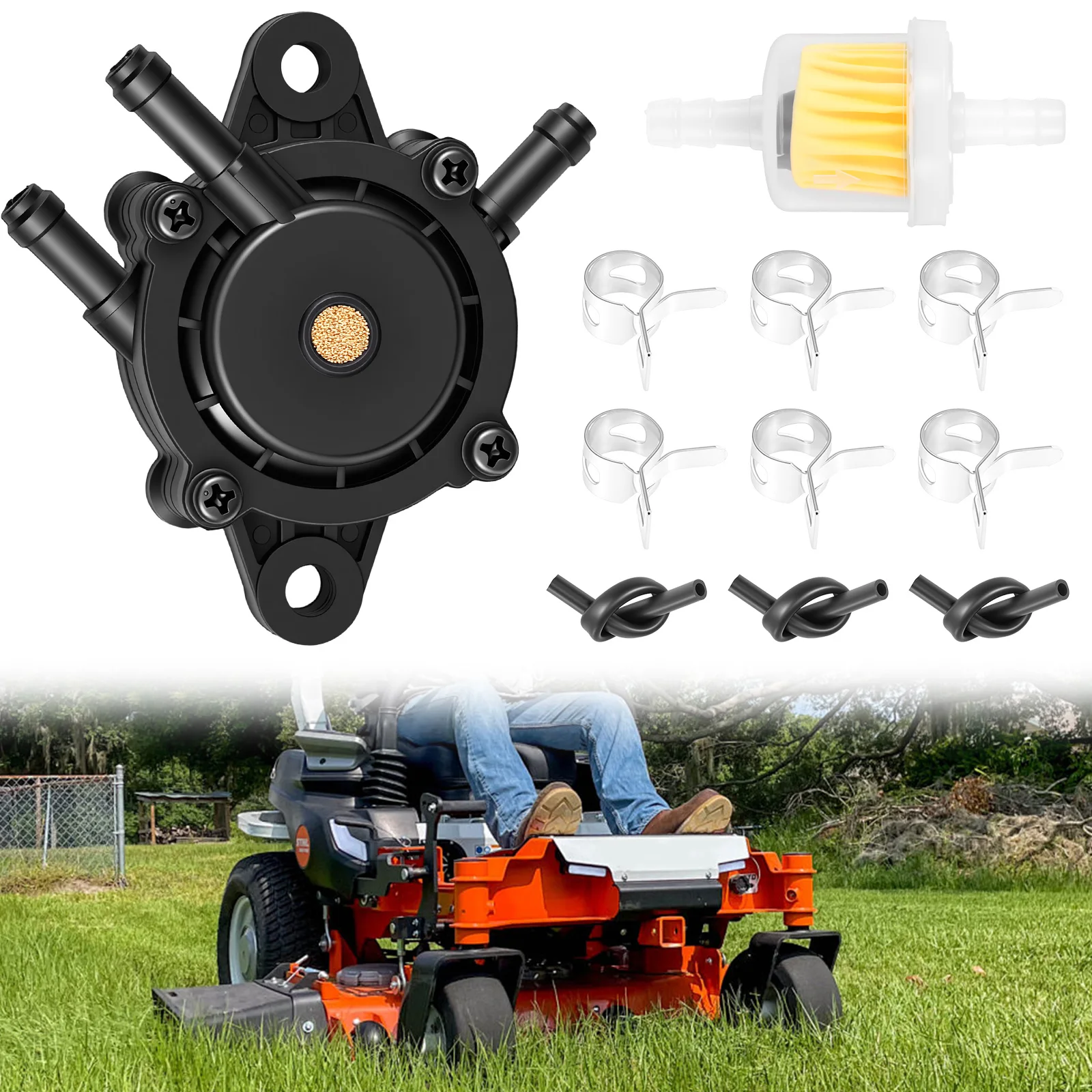 Fuel Pump Replacement Kit for 808656 808492 807429 Universal Pulse Fuel Pump with Filter Oil Hose Spring Clip for Lawn Tractor