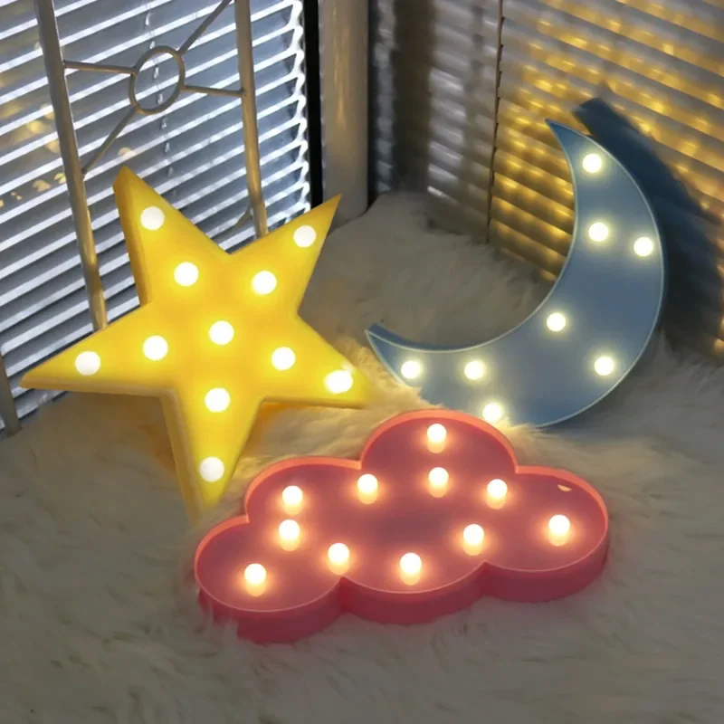 Luces LED 3D para dormitorio de niños y bebés, bonitas nubes, Luna, estrellas, luces nocturnas, juguetes de regalo, lámparas decorativas de ambiente para el hogar