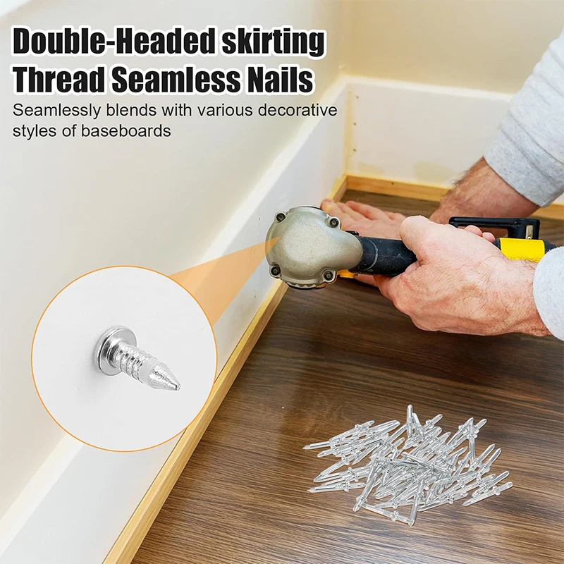 Double Head Skirting Thread Seamless Nails,Invisible Security Screws Nails for Wooden Skirting Trim,No Trace Fixing Screw