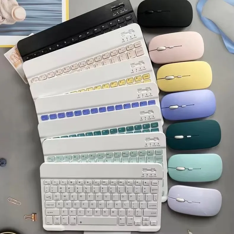 10 Inch Wireless Bluetooth Keyboard Mouse Combo Type-C Rechargeable Fit Laptop Tablet