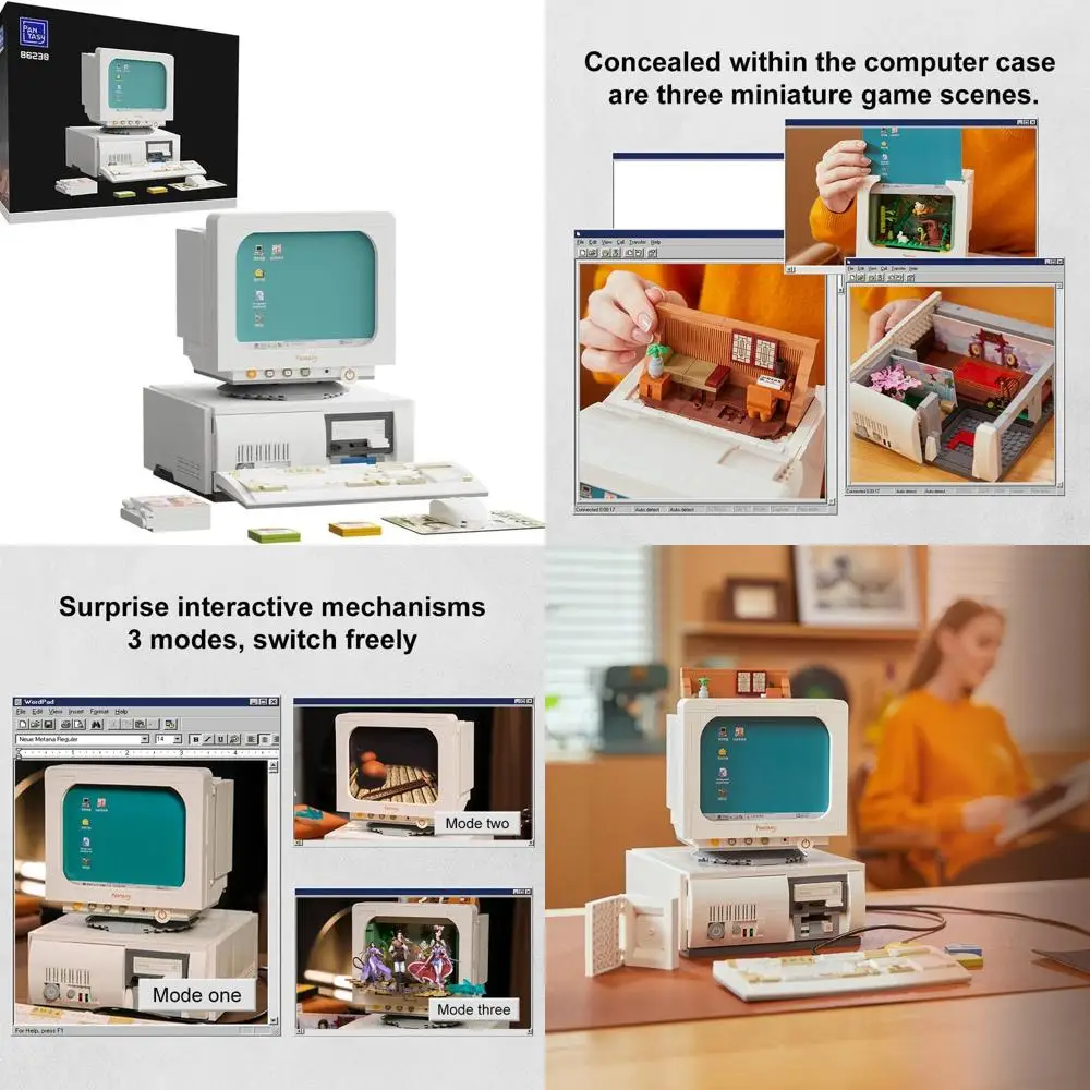 ชุดประกอบคอมพิวเตอร์ย้อนยุค: บล็อกประกอบคอมพิวเตอร์วินเทจสำหรับผู้ใหญ่ ชุดประกอบคอมพิวเตอร์ตั้งโต๊ะสำหรับนักสะสม เหมาะสำหรับตั้งโชว์ที่บ้านหรือ