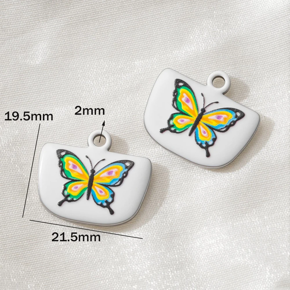 5 Stück Niedliche Handbemalte Emaille-Anhänger mit Schmetterling- und Sternmotiven aus Edelstahl für Frauen, DIY-Halsketten, Schmuckherstellung, Accessoires – Detail 5