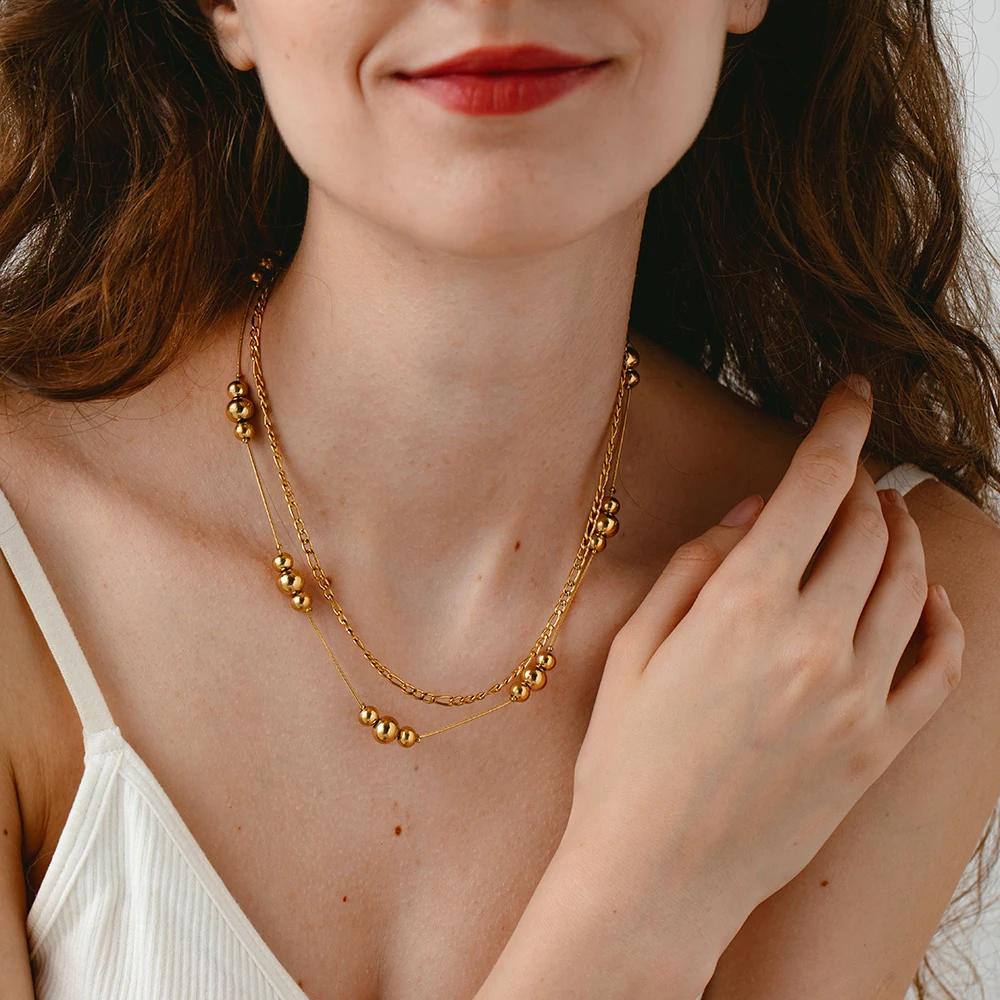 

Trendy Stainless Steel Beads Snake Chain Collar Necklace for Women PVD 18k Gold Plated Tarnish Free Jewelry Bijoux