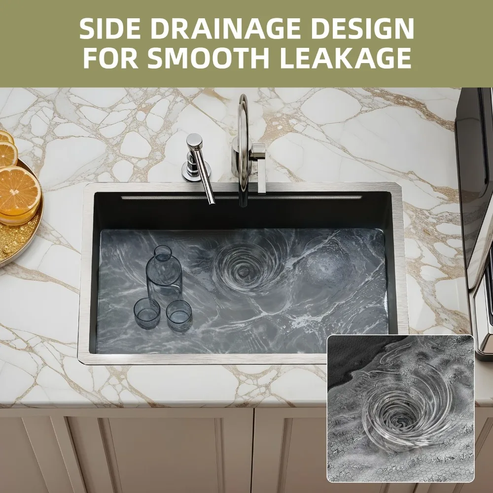 

Kitchen Sink Drop-In 32" Stainless Steel Top Mount Single Bowl Drainage Black