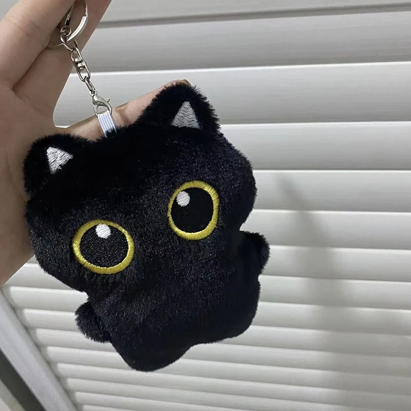 Cute Black Cat Plush Toy Keychain Cartoon Kitten Soft Stuffed Doll Pendant Car Key Ring Backpack Bag Decor Kid Gift