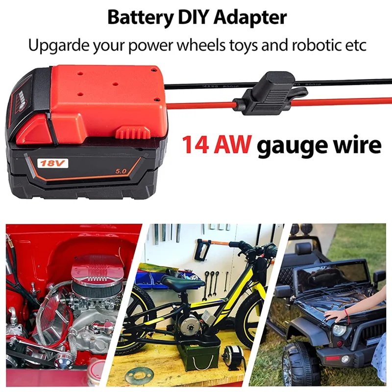 Battery Converter Adapters With Fuses Dock Holder 14 Awg Wires Connector For Makita/Bosch/Dewalt/Black&Decker/Milwaukee M18 18V