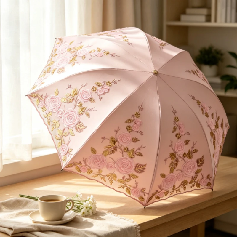 retro-lace-parasol-uv-block-umbrella-double-tier-folding-rain-sun-shade-black-coated-compact-travel-umbrella-for-women