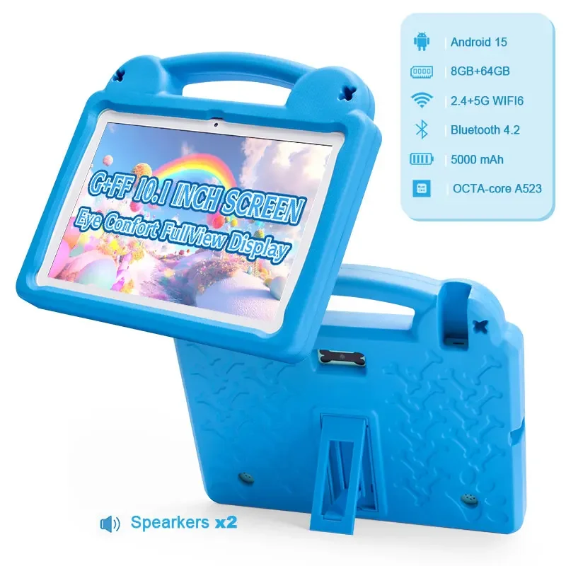 ANRY Tablet per bambini Tablet da 10,1 pollici Android 15 8 GB (4 + 4 Espandi) RAM 64 GB ROM con Octa-Core 5000 mAh Tablette 2025 Regali per bambini