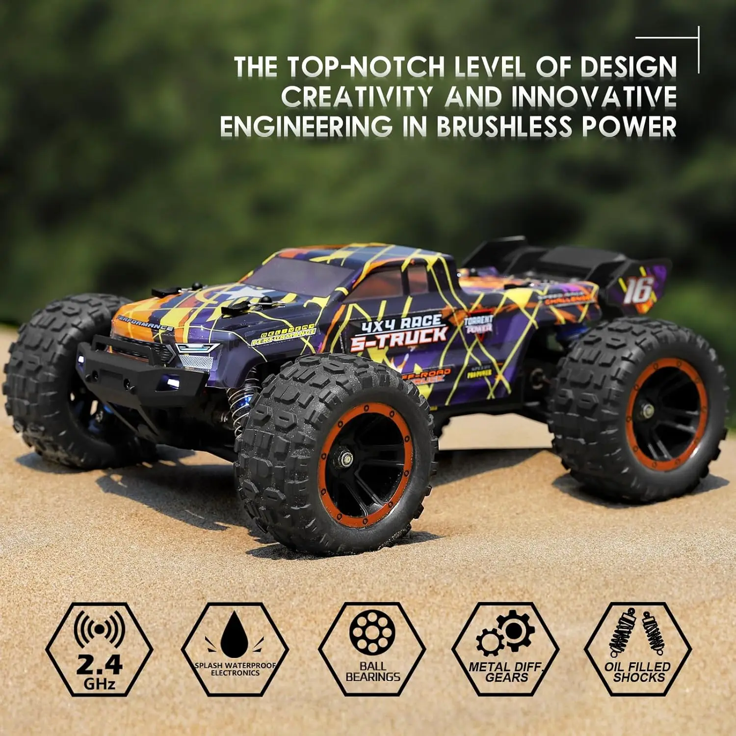 RC Car 16890A 1/16 Scale 4X4 Fast Remote Control Truck 48 KM/H Top Speed, Hobby RC Cars for Adults and Boys All Terrain Off-Road