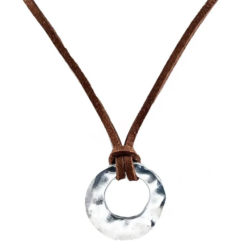 

Ожерелье AZORA ручной работы с подвеской в виде нескольких колец бронзового цвета, в стиле бохо, с длинным кожаным шнурком, для женщин