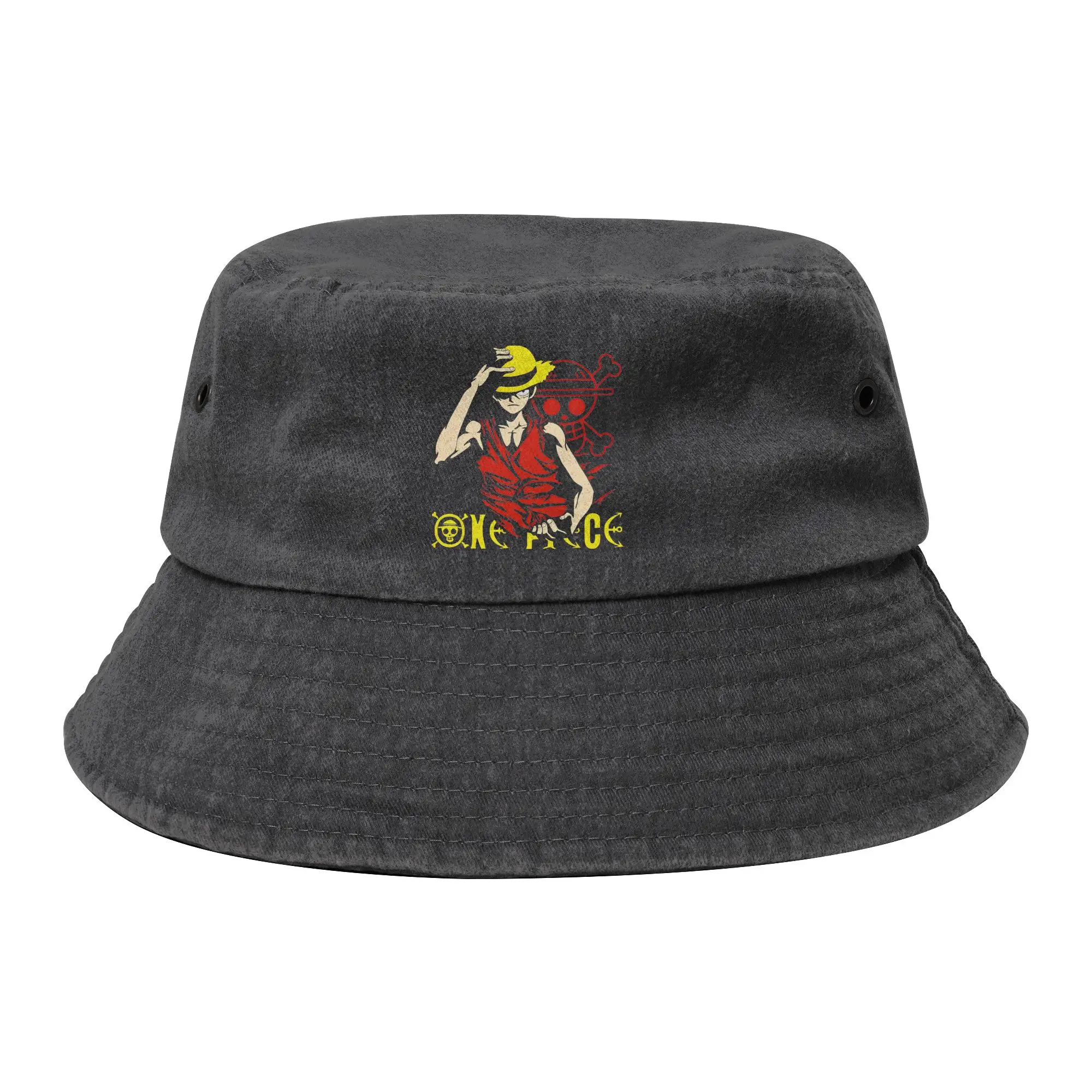 Spring One Piece Monkey D Luffy Gear Anime Manga Bucket Hat Unisex Distressed Washed Hot Sun Hat  Bob Hat Fisherman Hat
