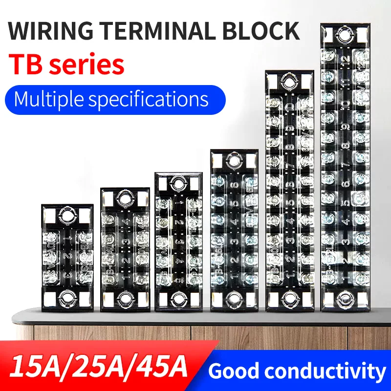 Dual Row Strip Barrier Screw Terminal Block Fixed Wire Connector TB-4503/4/5/6/10/12 Positions 600V 15A/25A/45A