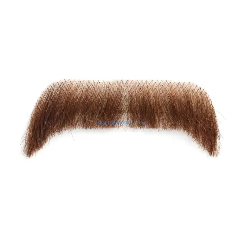 N7YF Fake Beard Human Hair Full Hand Tied Lace Fake Mustache, Realistic Makeup for Halloween or Other Funny Cosplay Costume