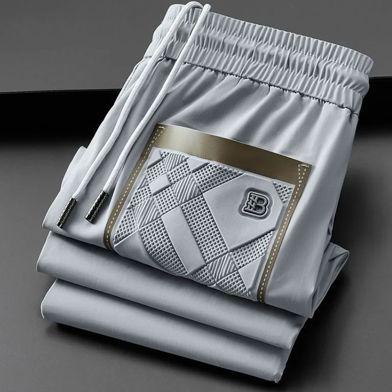 Men's Clothing Summer high quality Y2K Ice Silk Casual Sports Pants Loose Handsome Straight Pants