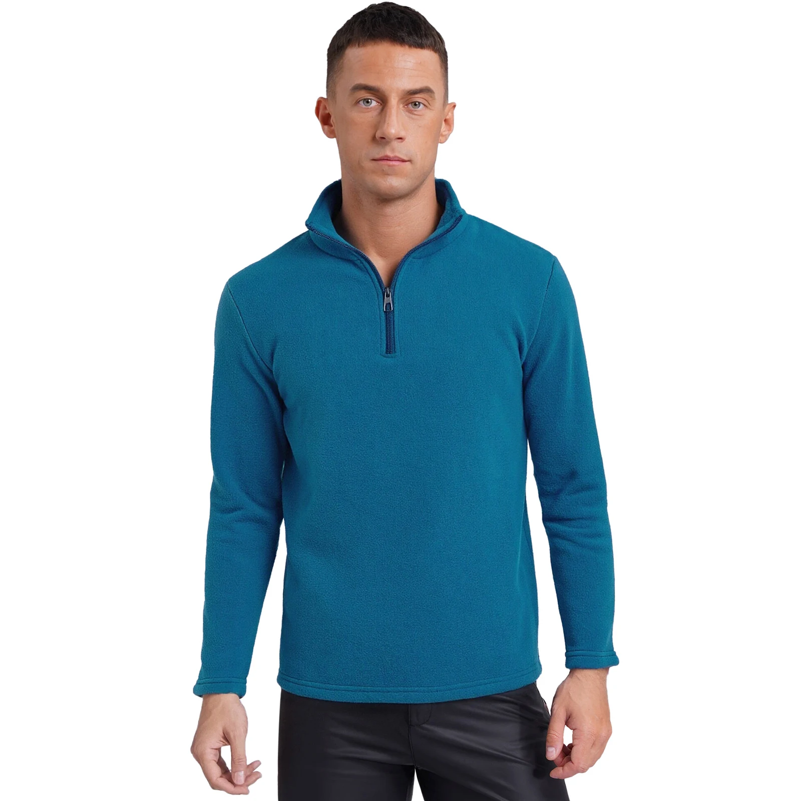 男性用暖かいフリーススウェットシャツジップアップスタンドカラー長袖ソリッドカラープルオーバートップアウトドアキャンプハイキングスポーツ服用