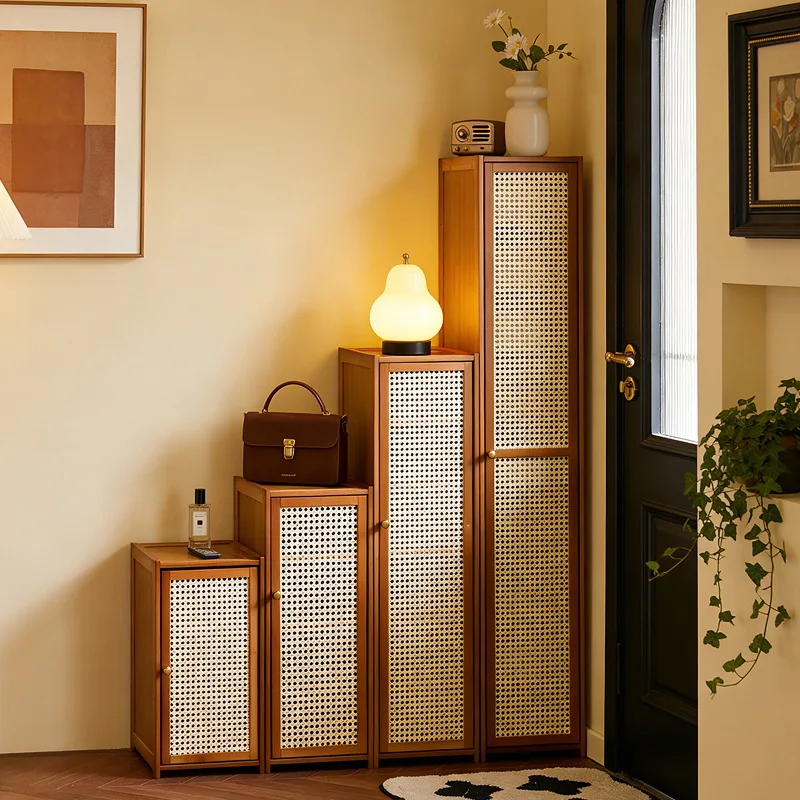 #Multi layer rattan shoe cabinet, bamboo shoe rack, living room storage cabinet
