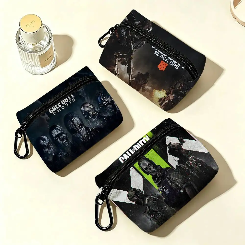 Hot Video Game C-Call O-Of D-Duty Compact Oxford Cloth Coin Purse Detachable Carabiner Hook Portable Key Card Organizer Pouch