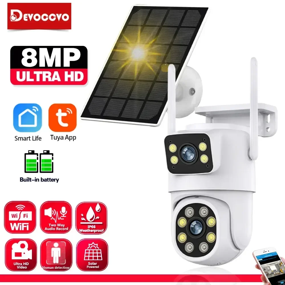 tuya solar camera ip sem fio color night vision ao ar livre dual lens wifi camera de seguranca ptz auto tracking vida inteligente 4k 8mp 4mp 01