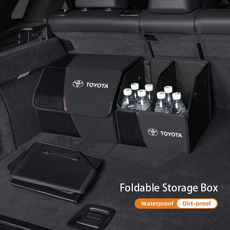 Car Carbon Fiber Storage Box Suede Trunk Foldable Organizer For Toyota 86 Mirai Supra Prado Alphard Vellfire Crown Sequoia Venza