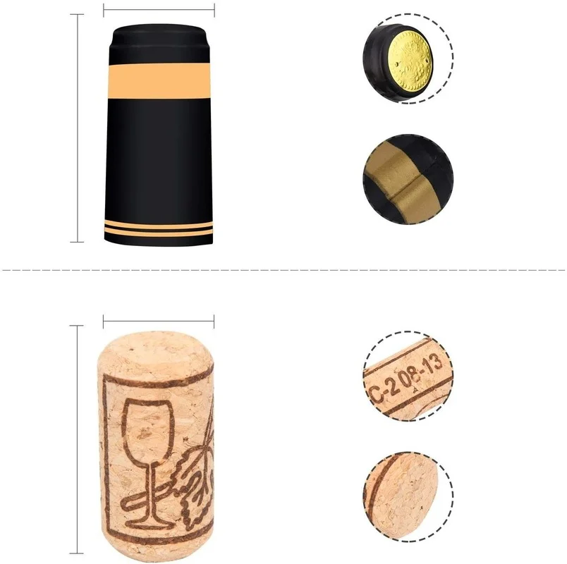 Wine Bottle Corks Stoppers and PVC Heat Shrink Capsules Natural Wine Corks Craft Corks Excellent for Crafting & Decor