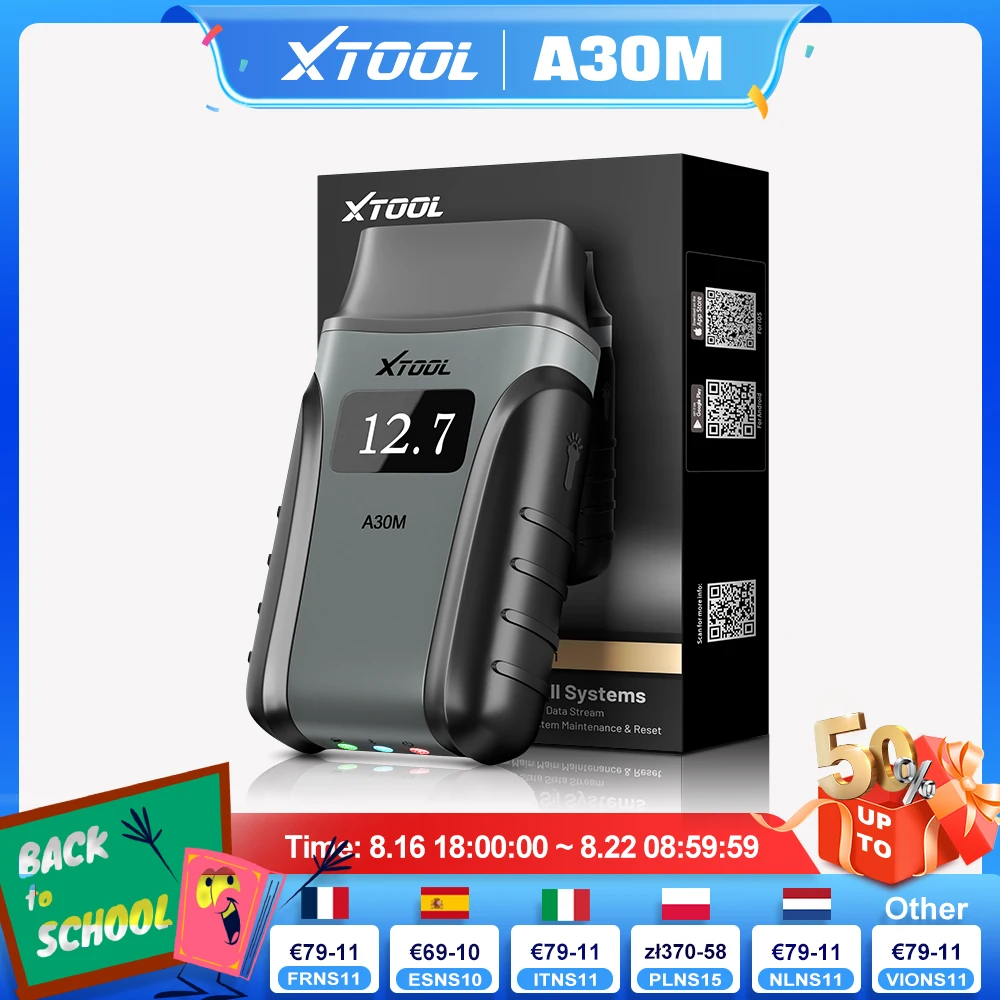 XTOOL A30M V2.0 Bluetooth-OBD2-Scanner, All-System-Autodiagnosetool, aktiver Test, 26+ Reset, integrierter CAN FD FCA, Autoauth Anyscan A30 M, Mini-Codeleser, lebenslanges kostenloses Update