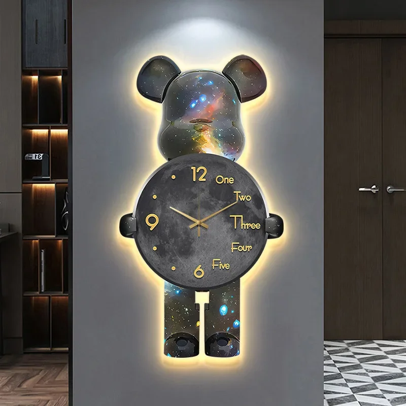 Bear LED Wall Clock Silent Luxury Large 3d Wall Clock Modern Stylish Home Interior Decoration Room Design Bedrooms Gift Ideas