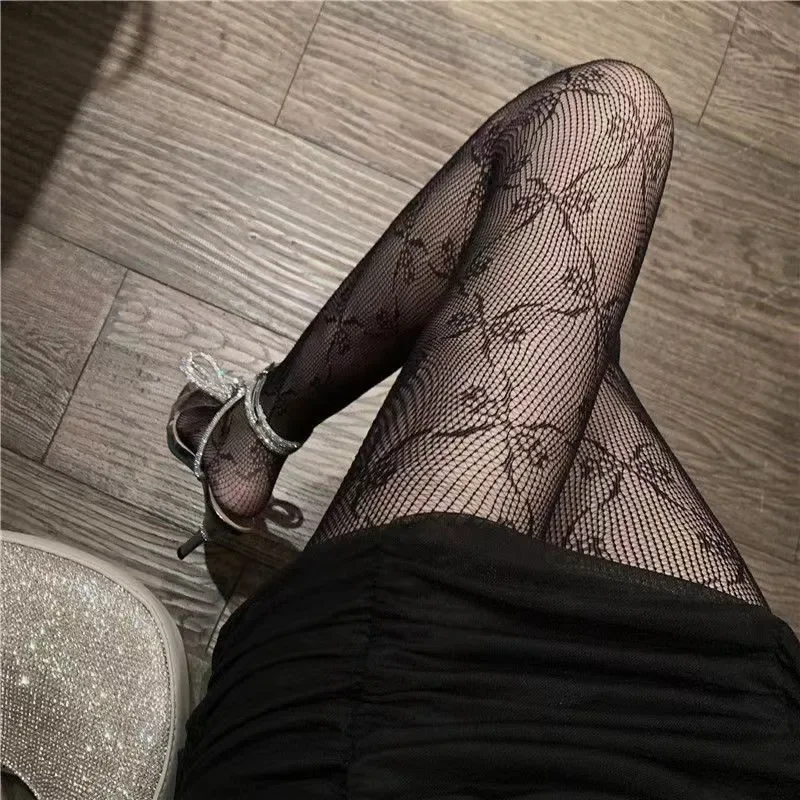 New Bow Mesh Embroidery Tights Bottom Pantyhose Women Sexy Bowknot Fishnet Nylon Stockings Fashion Punk Style Hollow Out Hosiery