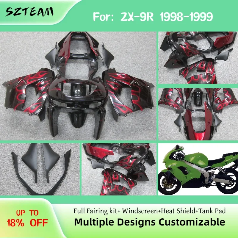 For Kawasaki Ninja ZX9R 1998 1999 Fairing Kit ZX-9R 98 99 Motorcycle Body Parts Full Set Fairings Red Flame