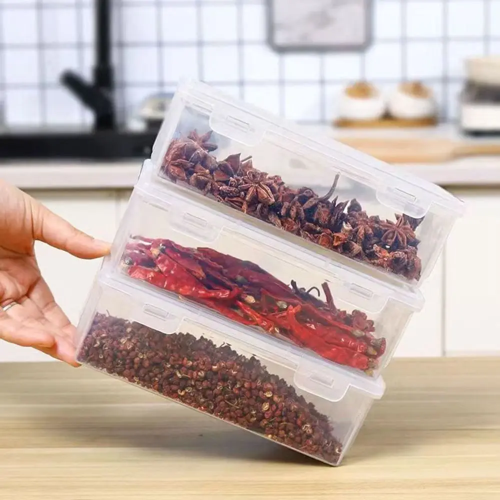 Plastic Spices Packaging Storage Box Transparent Fresh-Keeping Dried Chili Seasoning Box Stackable Sealed Spices Storage Box