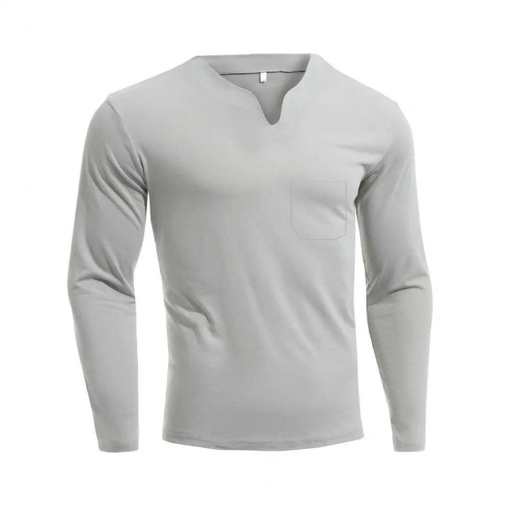 Slim Fit Men V-neck Top Men's Slim Fit V Neck Pullover For Fitness Exercise Wear Stretchy Long Sleeves Shirt Pure Color Autumn